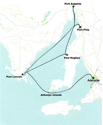 Ruttkarta för m /s Moonta Port Adelaide - Port Augusta